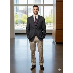 BANANA REPUBLIC Blazer Men L/44L Charcoal Denim Tailored Fit Sports Coat Jacket